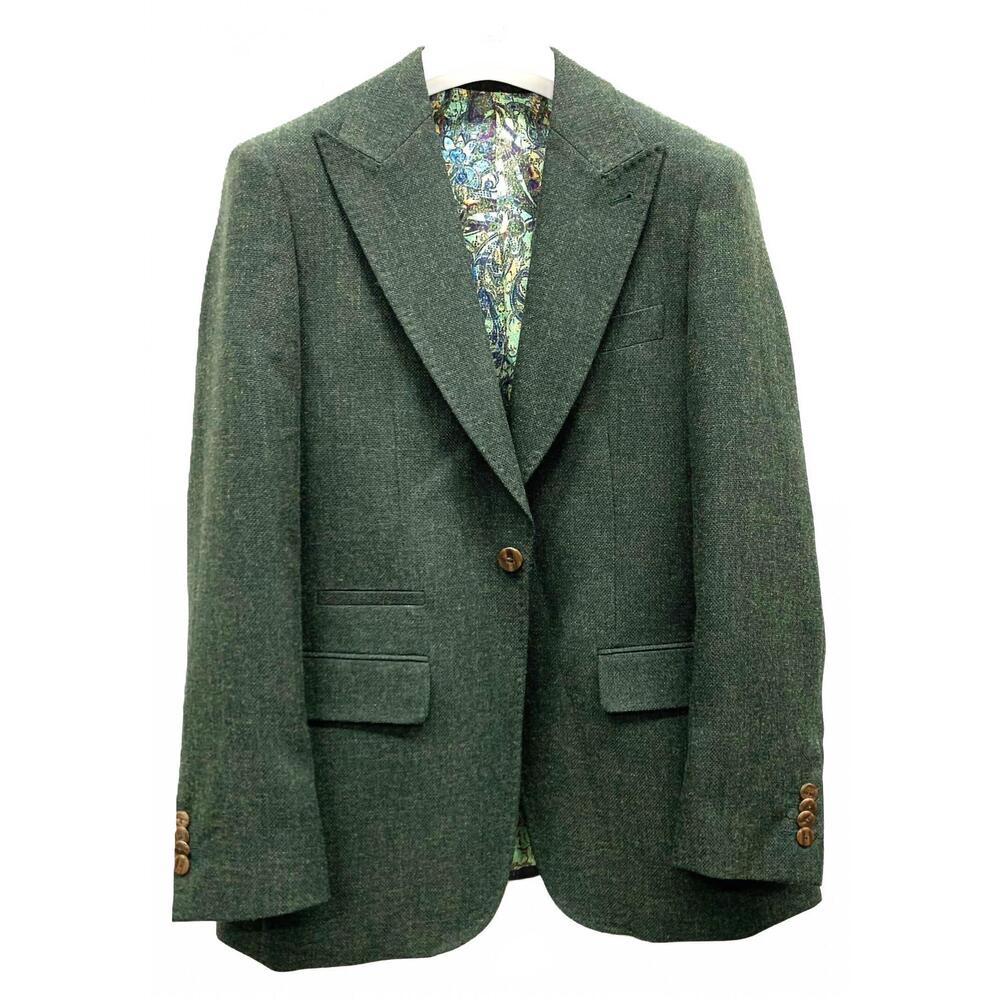 NEW CIGAR men's classic peak lapel blazer in forest